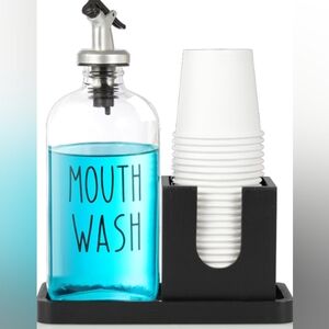 Blue‎ Mouth Wash Dispenser with White Cups